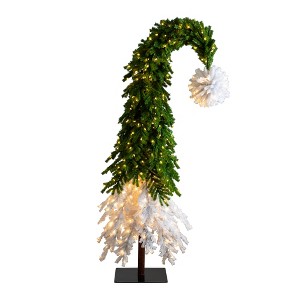 Nearly Natural 9-ft Holiday Green & White Santa’s Hat Christmas Tree with 600 LED Lights and 1992 Bendable Branches - 1 of 4
