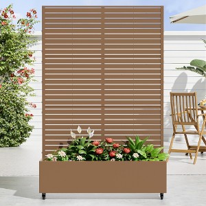 Wooakway Metal Planter Box with Trellis Raised Garden Bed with Arbor Privacy Screen Black/Gray/Brown - 1 of 4