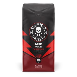 Death Wish Coffee Organic and Fair Trade Dark Roast Whole Bean Coffee 16oz  - 1 of 4