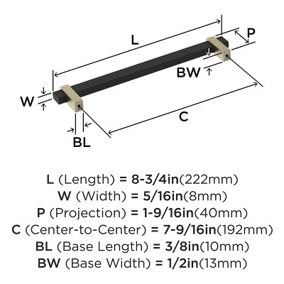 Matte Black and Golden Champagne 7-9/16" Bar Cabinet Pull