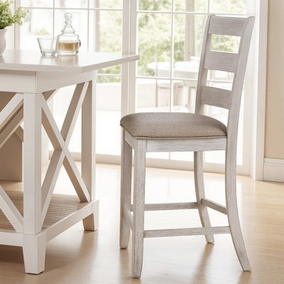 Royal Hampton Barstool Chair Set of 2 | Padded Seats and Ladderbacks | Dual Tone Weathered White Brown