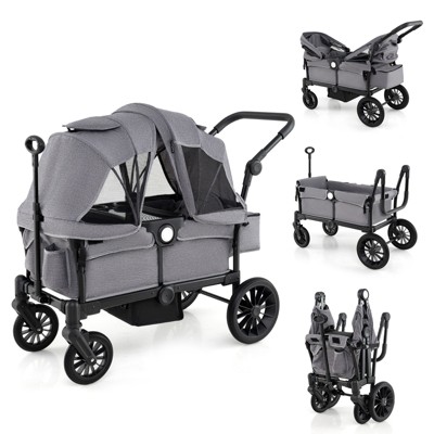 Infans Wagon Stroller for 2 Kids Push Pull Double Stroller with Adjustable Handle