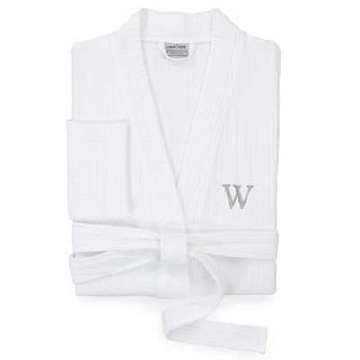 Linum Home Textiles 100% Turkish Cotton Unisex Smyrna Personalized Hotel/Spa Luxury White Bathrobe in Gray Bookman Font