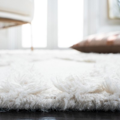 Ivory and Brown Handmade Wool Tufted Shag Area Rug 2' x 3'