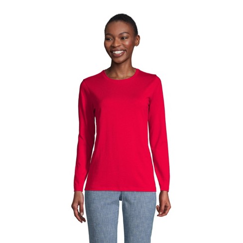 Lands' End Women's Petite Relaxed Supima Cotton Long Sleeve Crewneck T-shirt  - X-large - Rich Red : Target