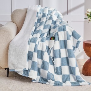 Heated Blanket Electric Throw, Heating Throw with 10 Heats Levels/8 Hours Auto Off, Blue Plaid Flannel Blanket Winter Warmer for Adults - 1 of 4