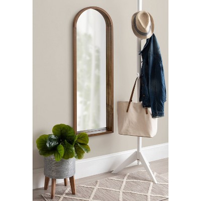 Hutton Modern Farmhouse Full-Length Arched Wood Mirror in Rustic Brown