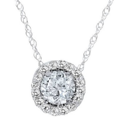 Pompeii3 3/8ct Diamond Round Solitaire Halo Pendant 10K White Gold