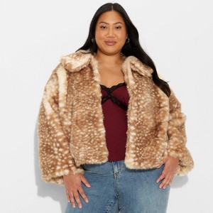 Women's Faux Fur Jacket - Wild Fable™ Tan Deer Hide - 1 of 3