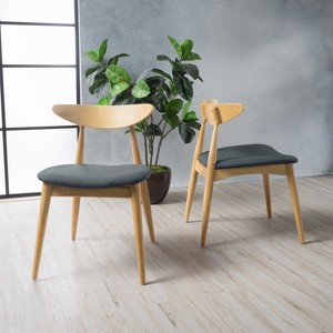 Christopher Knight Home Barron Mid Century Modern Rubberwood Fabric Upholstered Dining Chairs (Set of 2) - 1 of 4