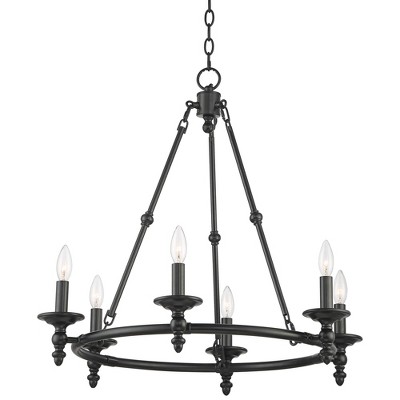 Stiffel Hartley 28" Wide Black 6-Light Ring Chandelier