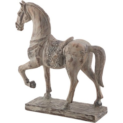 Rustic Gray Resin Horse Statue with Pattern Embellishment