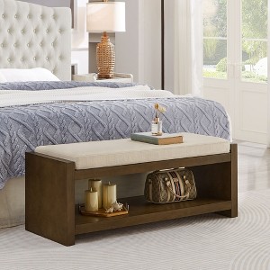 CAVINAS Retro 2-Tier Accent Shoe Bench Rock with Cushion & Lower Shelf,Multifunctional Storage Bench for Entryway,Living Room - 1 of 4