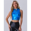 Allegra K Women's Metallic Mock Neck Zip-Up Shiny Holographic Crop Tank Top - 4 of 4
