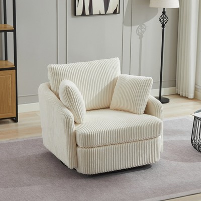 Hrinhom 40.6" W Modern Swivel Accent Chair With Pillows,Corduroy Upholstered Swivel Sofa Chair-Ivory