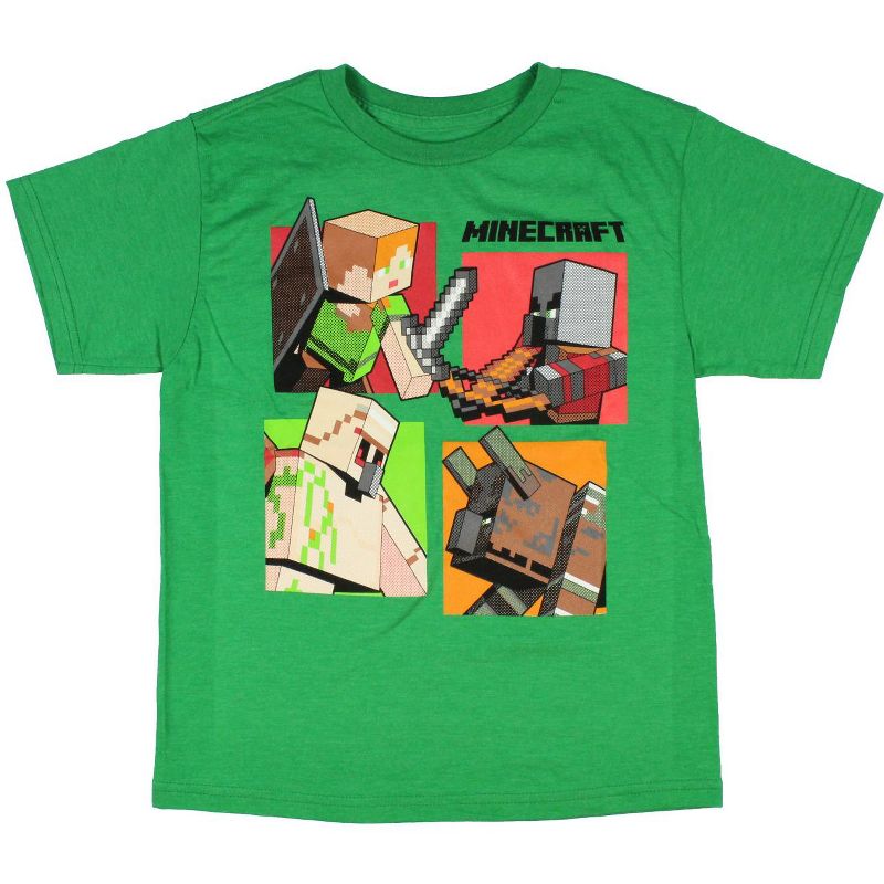 Minecraft Boy's Character Grid Action Poses Cotton Polyester T-Shirt, 3 of 4