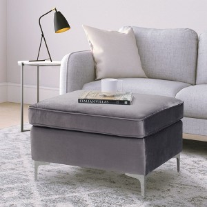 Kumasinova Plush Velvet Fabric Accent Ottoman with Metal Legs,Contemporary Living Room Ottoman Module with High-Resilience Foam Filling,Gray - 1 of 4