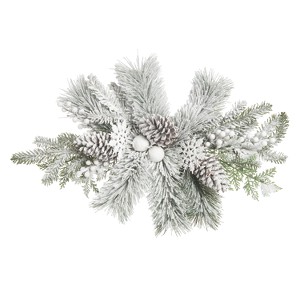Transpac Artificial 26 in. White Christmas Frosted Evergreen Centerpiece with Pinecones - 1 of 4