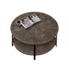 Round Coffee Table With 2-Tier Storage, Farmhouse Living Room Cocktail Table With Metal Leg, Patchwork Desktop Effect - 4 of 4