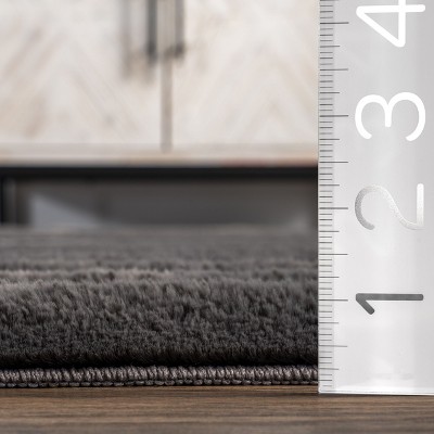 Kai Gray Stripe Faux Rabbit Fur Washable Area Rug