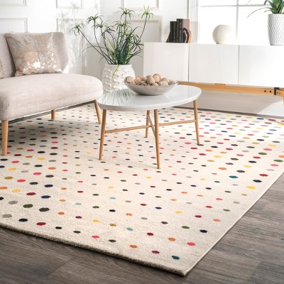 Ivory and Multicolor Synthetic 8' x 10' Rectangular Polka Dot Area Rug