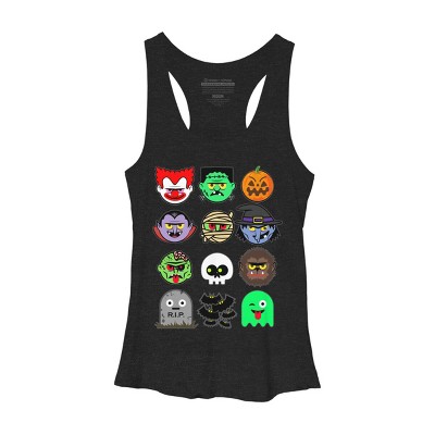 Women's Design By Humans MONSTER FACES Halloween Emoji Shirt Skeleton Dracula Costume By vomaria Racerback Tank Top