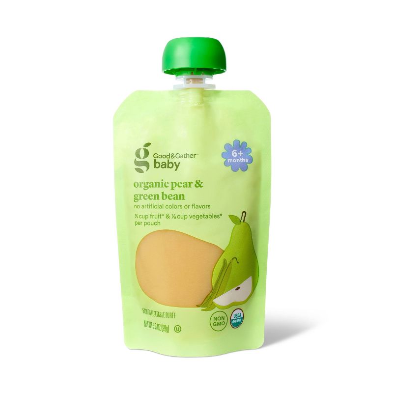 Organic Pear Green Beans Baby Food Pouch - 3.5oz - Good &#38; Gather&#8482;, 1 of 4