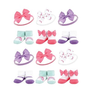 Hudson Baby Infant Girl 12Pc Headband and Socks Giftset, Purple Rainbow, One Size - 1 of 2