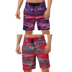 Lars Amadeus Men's Summer Drawstring Waist Contrast Color Printed Swim Shorts 2 Pack - 1 of 4