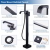 WOWOW Waterfall Single-Handle Freestanding Tub Faucet with Handshower, Brass Floor Mounted Tub Filler Faucet in Brushed Nickel - 3 of 4