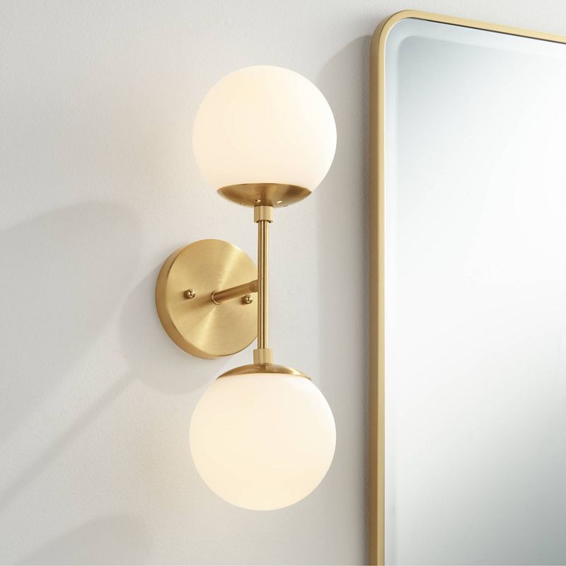 Possini Euro Design Oso Modern Wall Light Sconce Soft Gold Hardwire 6" 2-Light Fixture Opal Glass Orb Shade for Bedroom Bathroom Living Room House, 2 of 10