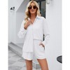 Womens 2 Piece Plisse Set Button Down Shirts with Shorts Summer Textured Top and Pants Casual Lounge Set Co-ord Sets for Women - White,L - 4 of 4