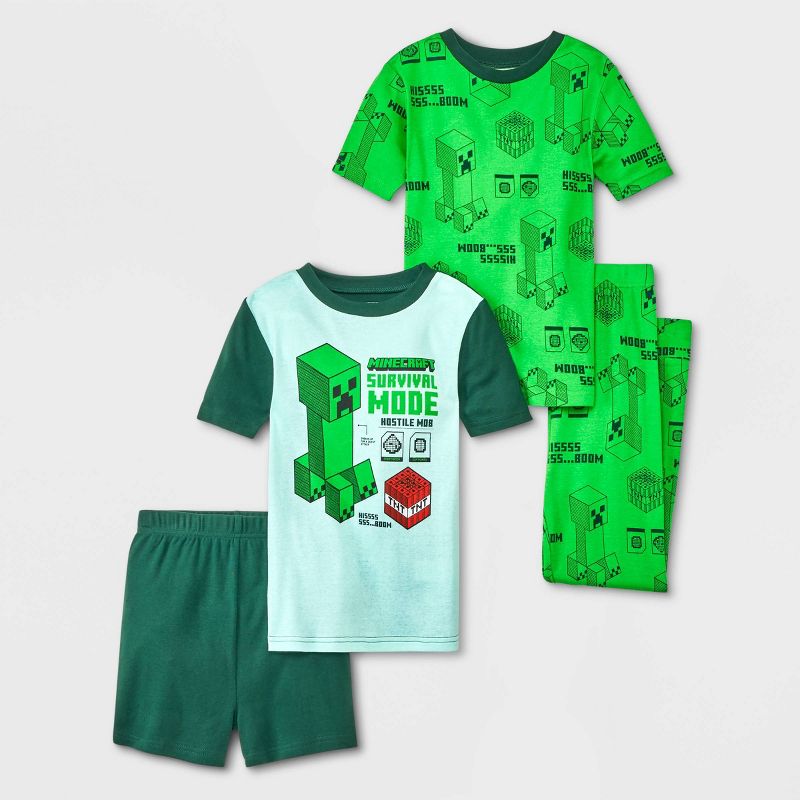 Boys&#39; Minecraft 4pc Snug Fit Pajama Set - Green, 1 of 5