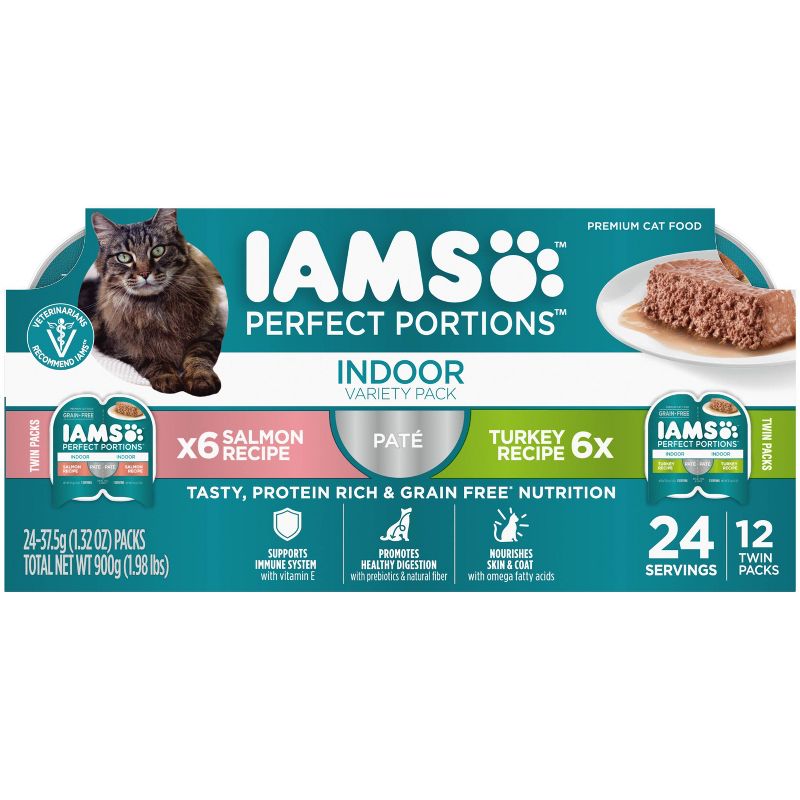 IAMS Perfect Portions Grain Free Indoor Pat&#233; Salmon &#38; Turkey Recipes Premium Wet Cat Food - 2.6oz/12ct Variety Pack, 1 of 6