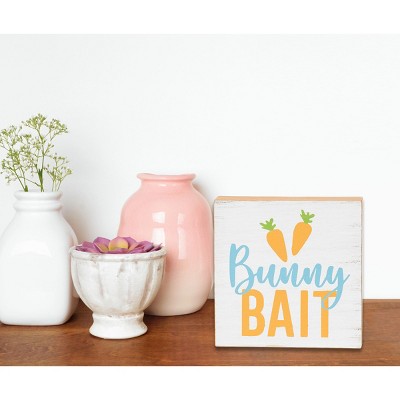 White and Multicolor MDF Bunny Bait Shelf Block Figurine