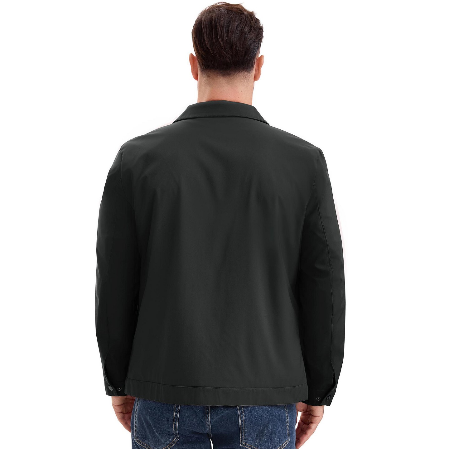 Мужская куртка INSPIRE CHIC Lapel Full Zip Up Solid Color Casual Lined Jacket X Large Black, цвет: Чёрный — фото 3