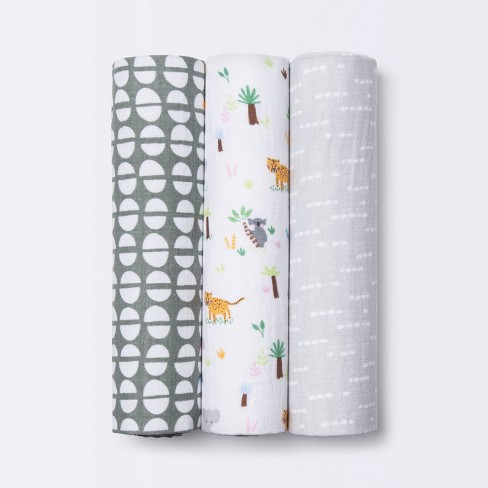 Muslin Swaddle Blankets Jungle Cloud Island Gray 3pk Target