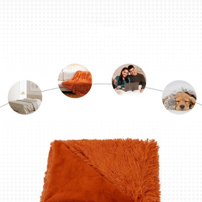 Rust Orange Reversible Faux Fur and Fleece Throw Blanket 60" x 70"