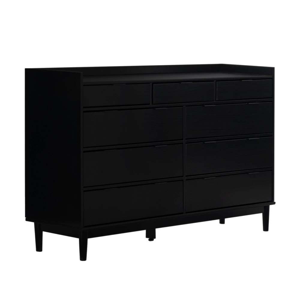 Photos - Dresser / Chests of Drawers Mid-Century Modern Solid Wood 9 Drawer Horizontal Dresser Black - Saracina