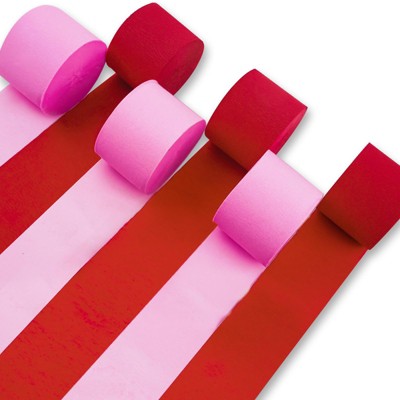 PartyWoo Crepe Paper Streamers Pink Red Hot 6 Rolls 492 ft 1.8 Inch x 82 Ft Roll
