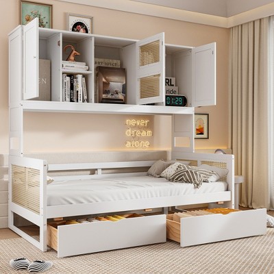 KIGFTSOD Wooden Daybed With 2 Drawers, and All-in-One Cabinet and Shelf