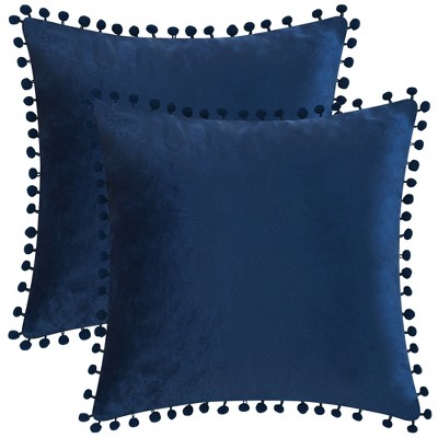 Unique Bargains Farmhouse Bedroom Decorative Velvet Pompoms Fringe Throw Pillow Covers 2 Pcs