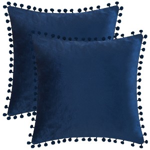 Unique Bargains Farmhouse Bedroom Decorative Velvet Pompoms Fringe Throw Pillow Covers 2 Pcs - 1 of 4