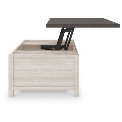Brown and White Rectangular Lift-Top Coffee Table with Storage