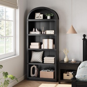 GustoWave 5 Shelf Arched Bookshelf ,71.65in Tall Bookcase,Farmhouse Display Storage Rack,Black - 1 of 4