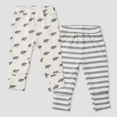 Layette by Monica + Andy Baby 2pk Striped and Elephant Print Pull-On Pants - Gray 3-6M