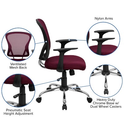 Burgundy Mesh Mid-Back Swivel Task Chair with Chrome Base