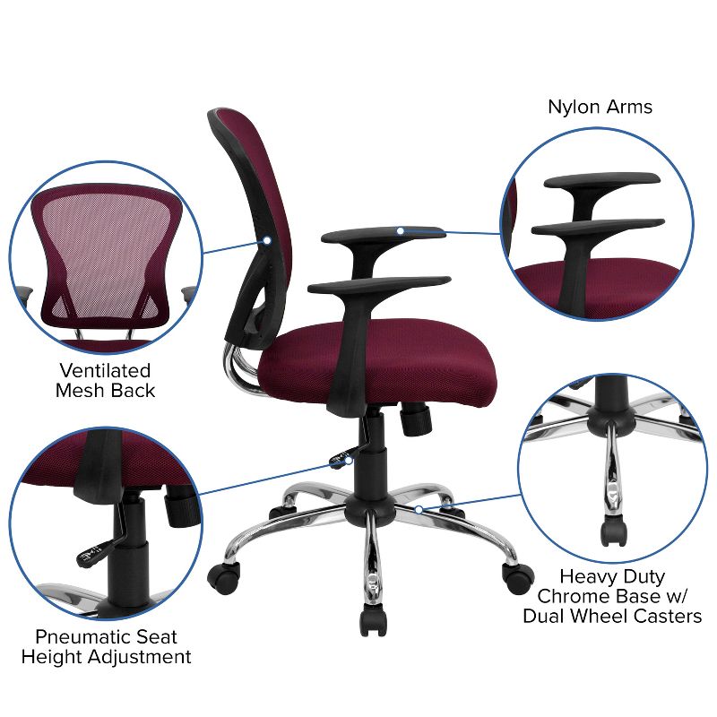 Flash Furniture Mid-Back Mesh Swivel Task Office Chair with Chrome Base and Arms, 4 of 14