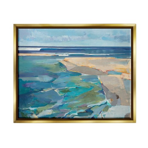 Stupell Industries Abstract Beach Landscape Pastel Cubism Painting Gold ...