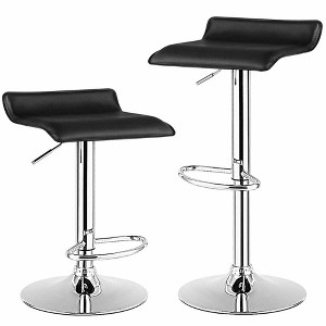 Tangkula Pub Swivel Barstool Set of 2 Height Adjustable Pub Chairs Counter Height Barstool W/PU Leather 360°Rotation Black - 1 of 4